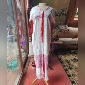Embroidered Chay Wa Tunic Kaftan Maxi Dress XL Fringe Boho Purity Ethnic READ